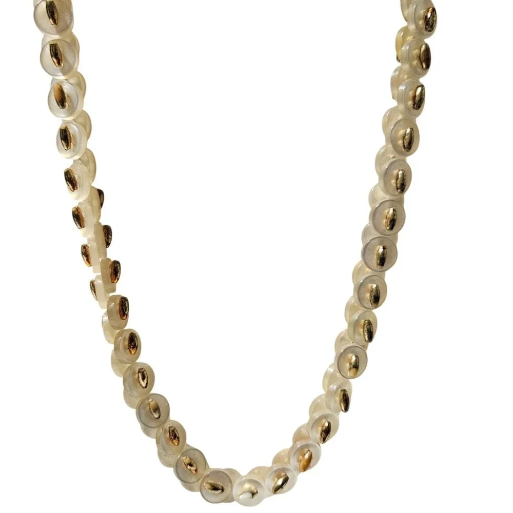 Vintage Handmade White Gold Button Bead Necklace Statement Fashion Jewelry Women